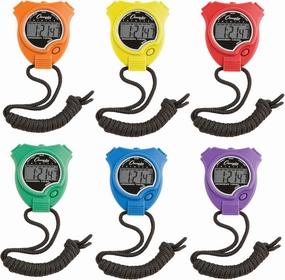 Champion Sports Stopwatch Timer Set: Waterproof, Handheld Digital Clock Sport Stopwatches with Large Display for Kids or Coach - Bright Colored 6 Pack