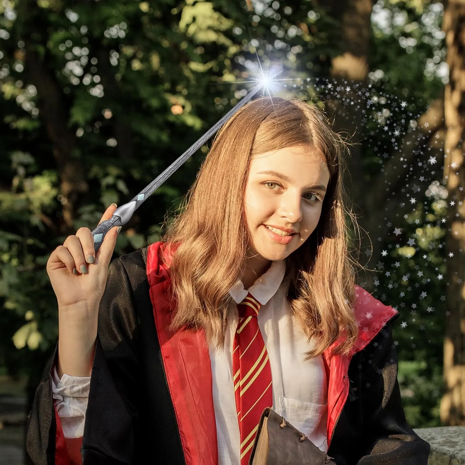 ChampWe Light Up Magic Wizard Wand Rechargeable Illuminating Toy for Kids Witch Collection Cosplay Accessories with Spellbook and Gift Box (Blade)