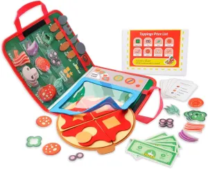 CHEFAN Felt Pizza Board for Toddlers, Pizza Counting Number Learning Toys, Pizza Busy Board, Pretend Pizza Play Food & Cutting Fake Food for Toddlers Boys Girls Birthday Gift