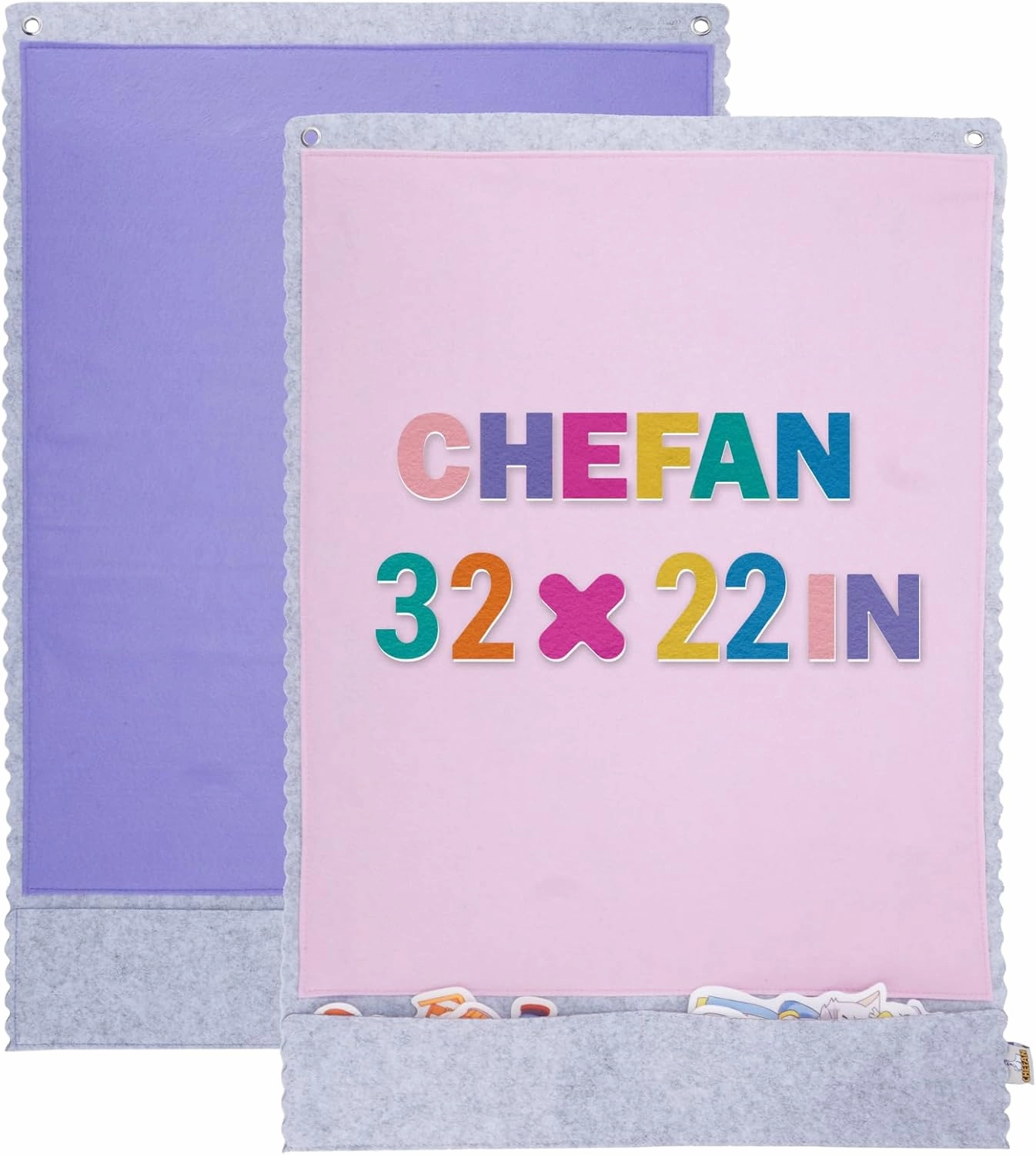 CHEFAN 2 PCS Felt Board for Toddlers Large Flannel Board for Wall, Felt Stories Learning Board with 2 Storage Pocket for Preschool Classroom and Daycare, 32 * 22 Inch, Pink and Purple