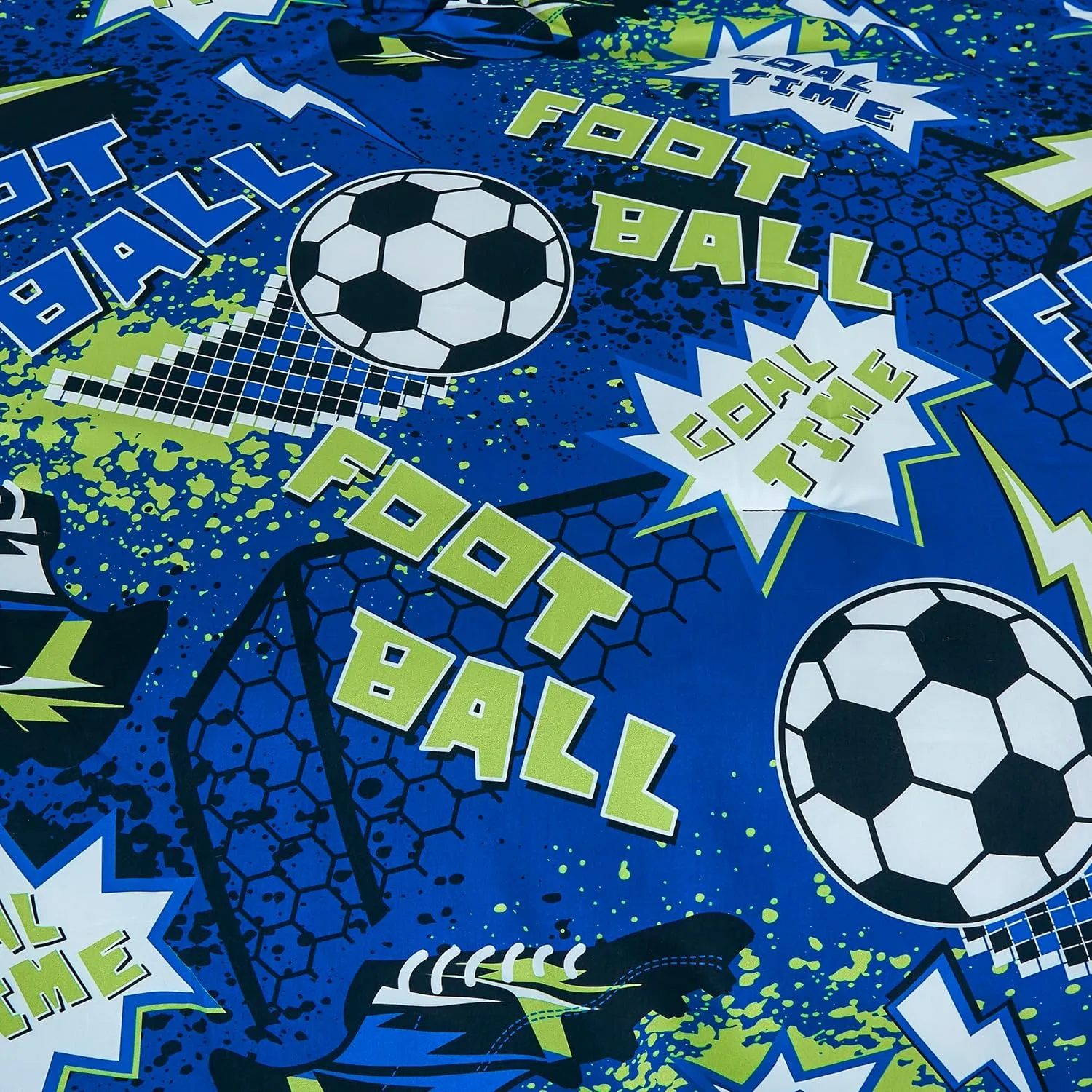 Chezmoi Collection 4-Piece Kids Football Soccer Bedding Comforter Set Full/Queen Size - Soft Microfiber Blue Green Black White Printed Football Soccer Sports for Kids/Teens