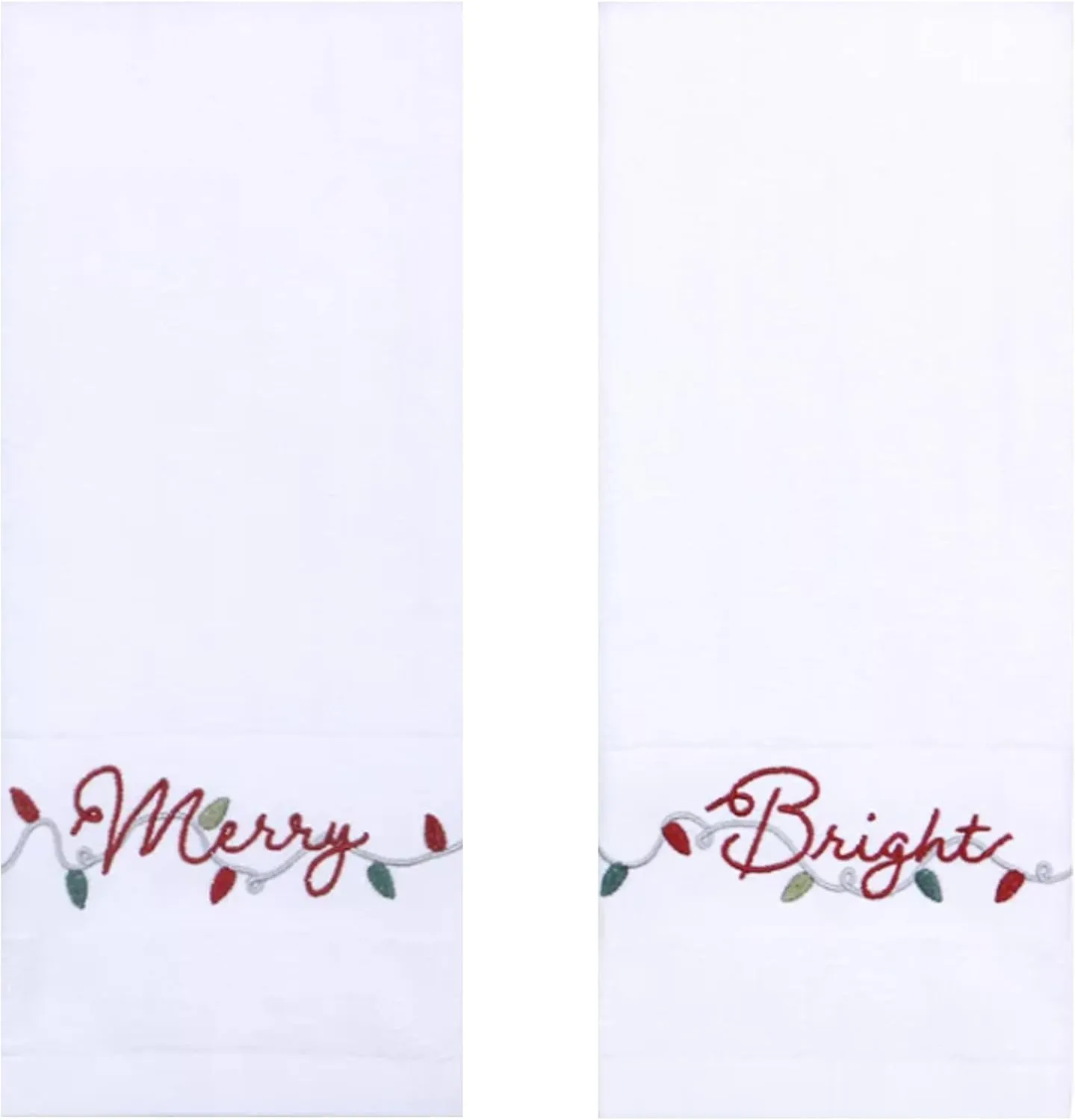 Christmas White Bath Hand Towels, Set of 2, Merry & Bright Embroidery Home Decor