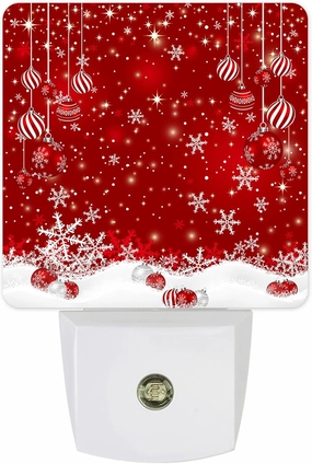 Christmas Balls Night Light Plug in LED Night Lamp Automatic Sensor Red Night Lights, Winter Snowflake Night-Lights Plug into Wall for Bedroom Bathroom Kitchen Hallway Christmas Decor