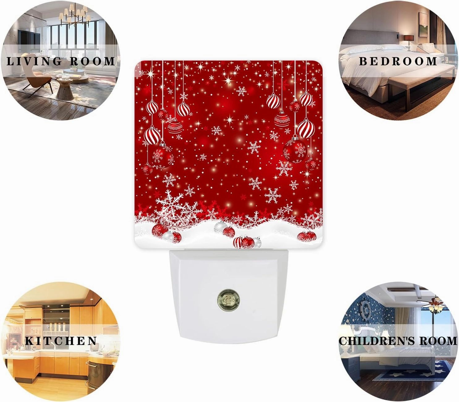 Christmas Balls Night Light Plug in LED Night Lamp Automatic Sensor Red Night Lights, Winter Snowflake Night-Lights Plug into Wall for Bedroom Bathroom Kitchen Hallway Christmas Decor