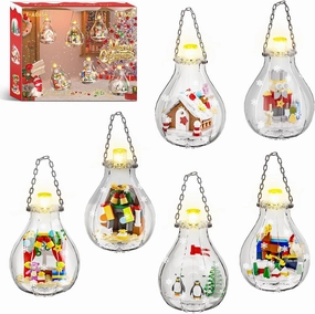 Christmas Ornaments Building Set with Light, 6 Pack Christmas Tree Décor with Santa Claus Elk Nutcracker Penguin Building Toys, Christmas Party Gifts for Kids Boys and Girls Aged 6 