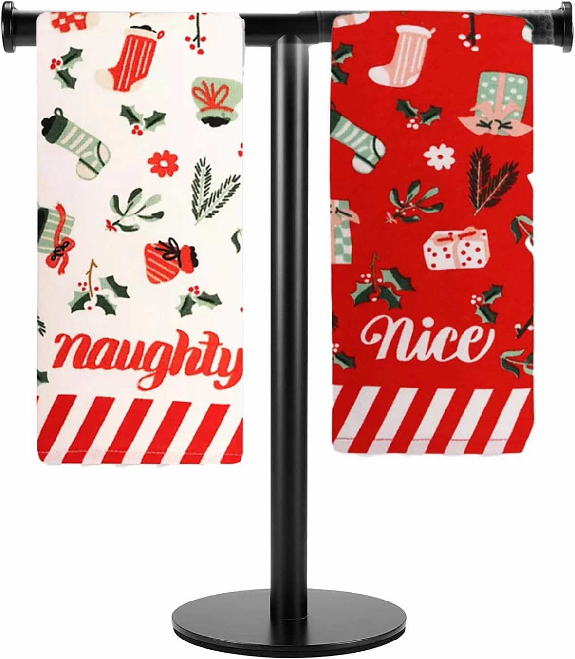 Christmas Towels, Naughty and Nice Holiday Design, 15 x 26 inches, Set of 2