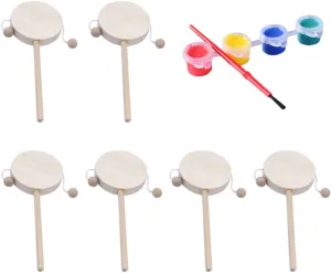 Ciieeo 8pcs Monkey Drum Toddler Musical Instruments Toys Unfinished Rattle Drum Set with 4 Color Pigment and Painting Pen for DIY Painting