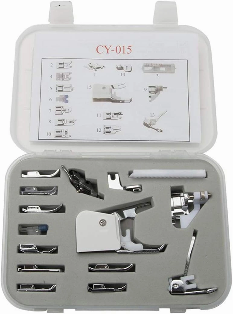 CKPSMS Brand - #CY-015 15PCS Home Sewing Machine Snap On Feet Compatible with/Replacement for Singer Brand Brother Brand Babylock Brand Bernina Brand Janome Brand Consew Brand Elna Brand (15PCS)