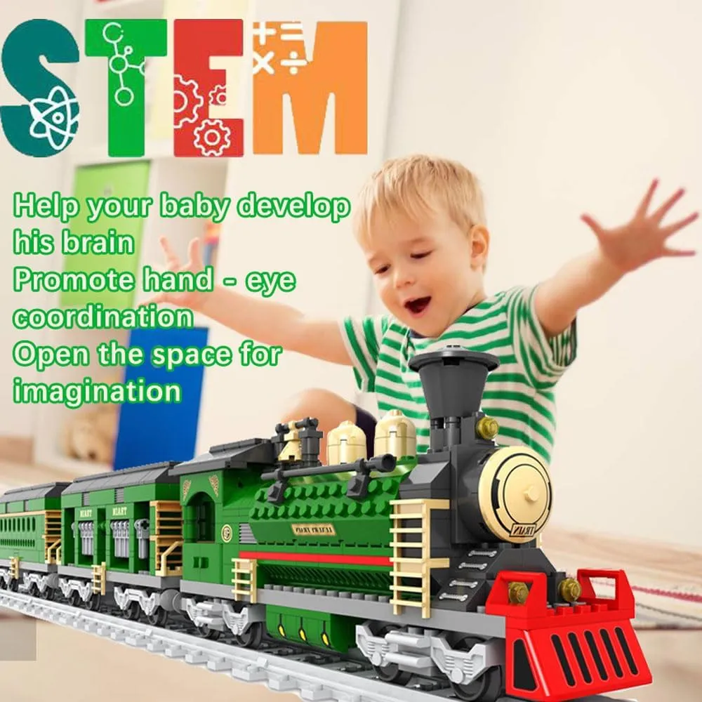 Classic Train Toy Building Block Set for Boys Girls Aged 6-12,City Vintage Train C3 car Model Building Bricks Set with Train Tracks,Vintage Trains Model STEM Toys,666PCS