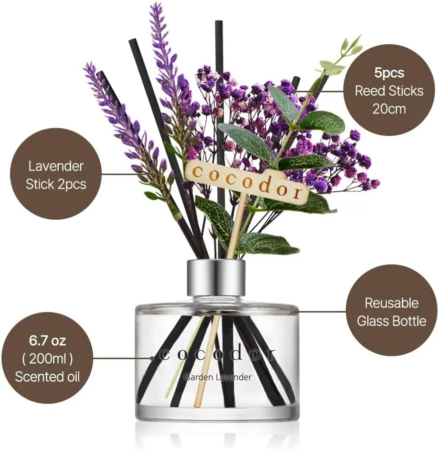COCODOR Lavender Reed Diffuser/Refreshing Air/6.7oz/1Pack / Home Fragrance Scent Essential Oil Stick Diffuser for Bedroom Bathroom Home Décor