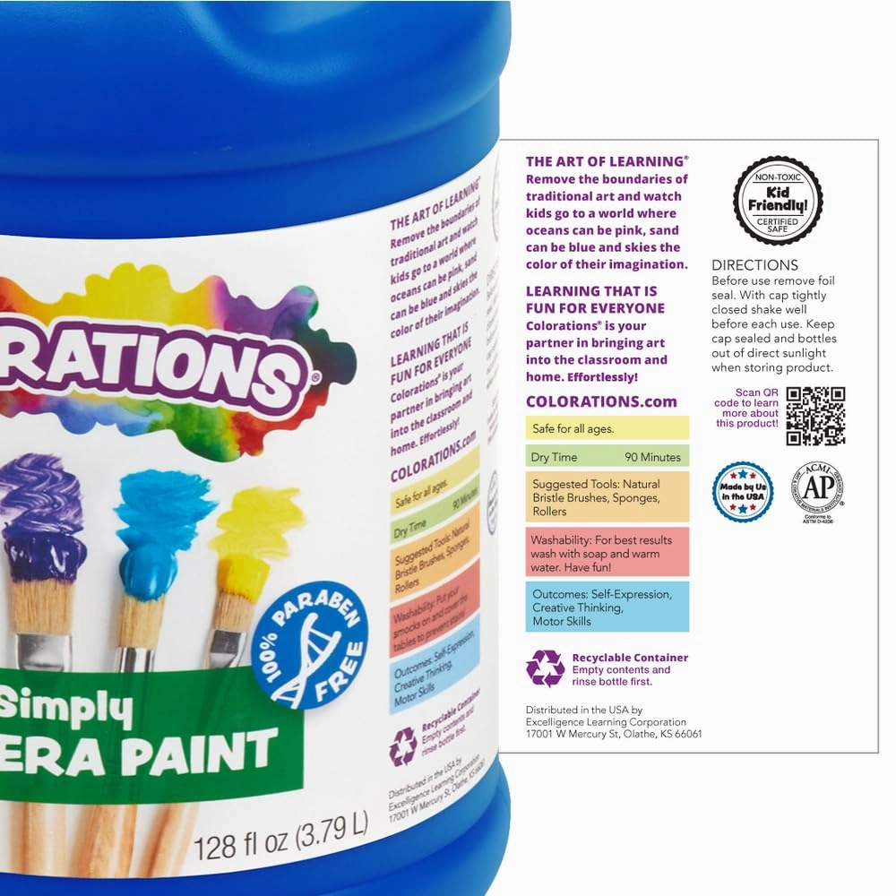 Colorations Paraben-Free Simply Tempera Paint Gallons, Set of 11
