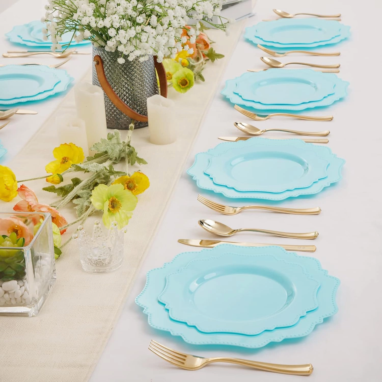 COLOSUS Disposable Plastic Plates 60Pcs, Light Baby blue Party Plates, Heavy Duty 30 Dinner plate 10.5” and 30 Salad/Dessert Plate 8.25” for Easter day Party Dinner