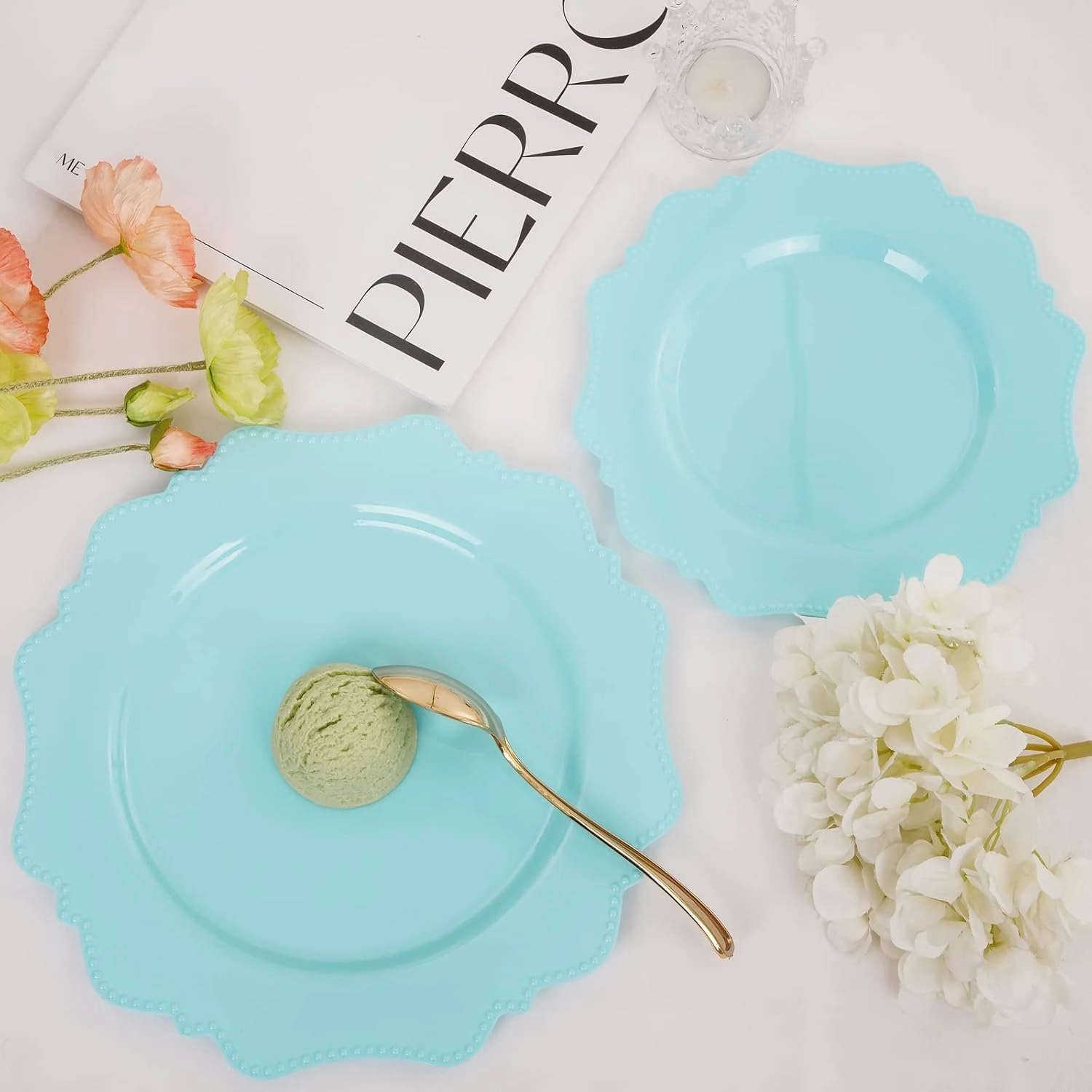COLOSUS Disposable Plastic Plates 60Pcs, Light Baby blue Party Plates, Heavy Duty 30 Dinner plate 10.5” and 30 Salad/Dessert Plate 8.25” for Easter day Party Dinner