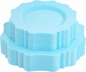 COLOSUS Disposable Plastic Plates 60Pcs, Light Baby blue Party Plates, Heavy Duty 30 Dinner plate 10.5” and 30 Salad/Dessert Plate 8.25” for Easter day Party Dinner
