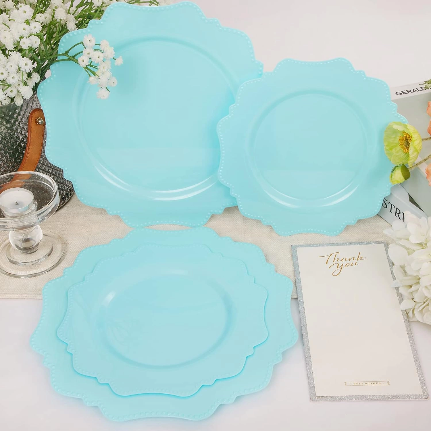 COLOSUS Disposable Plastic Plates 60Pcs, Light Baby blue Party Plates, Heavy Duty 30 Dinner plate 10.5” and 30 Salad/Dessert Plate 8.25” for Easter day Party Dinner