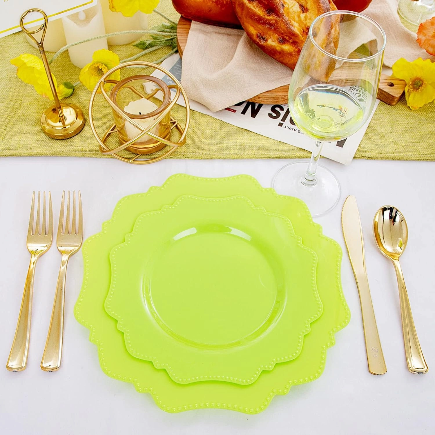 COLOSUS Disposable Plastic Plates 60Pcs, Light Green Party Plates, Heavy Duty 30 Dinner plate 10.5” and 30 Salad/Dessert Plate 8.25” for Easter Party Dinner