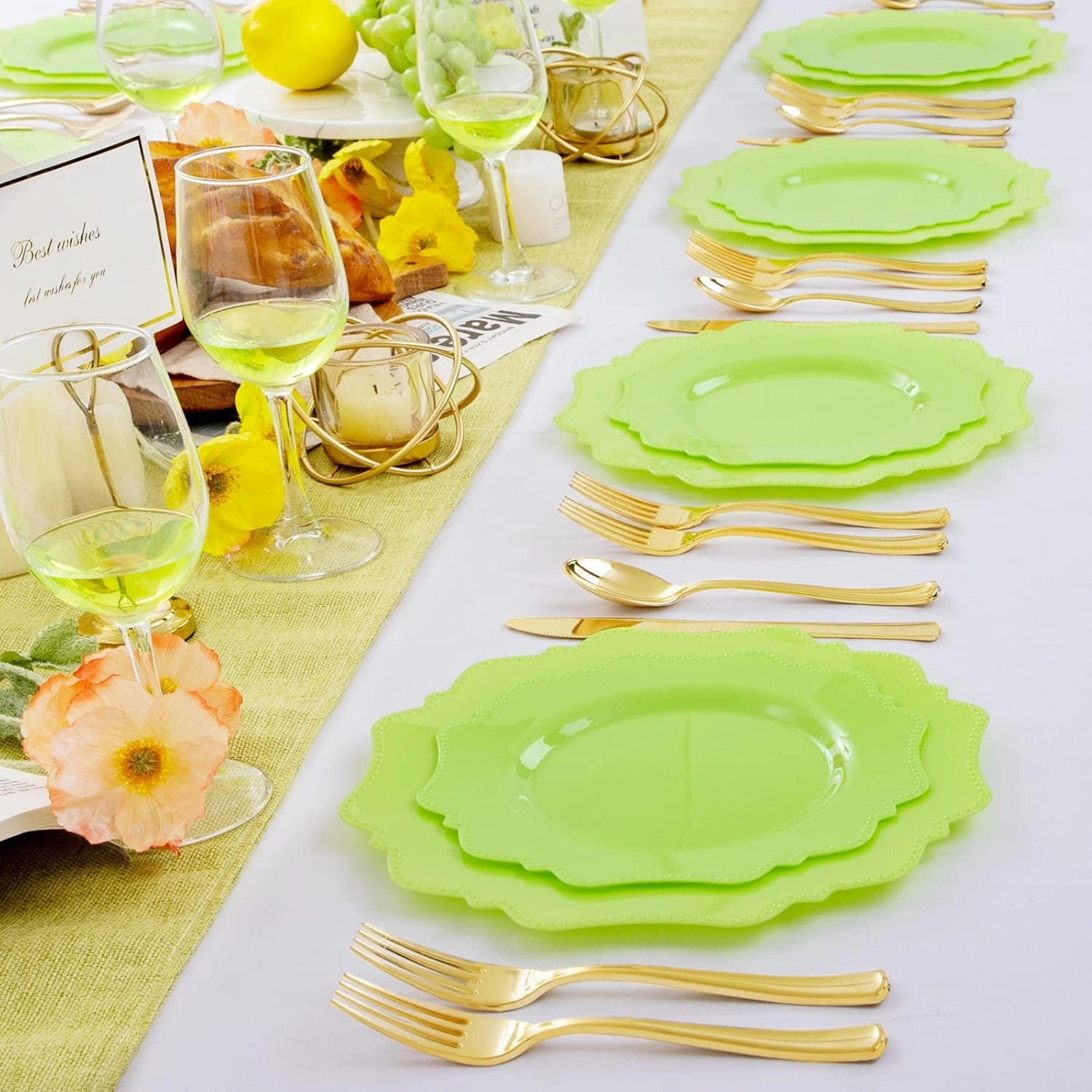 COLOSUS Disposable Plastic Plates 60Pcs, Light Green Party Plates, Heavy Duty 30 Dinner plate 10.5” and 30 Salad/Dessert Plate 8.25” for Easter Party Dinner