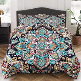Comforter Set Queen Size, Floral Paisley Mandala Soft 3 Pcs Bedding for Kids and Adults, Flower Vintage Aztec Comforter Set with 2 Pillowcases for Bedroom Bed Decor