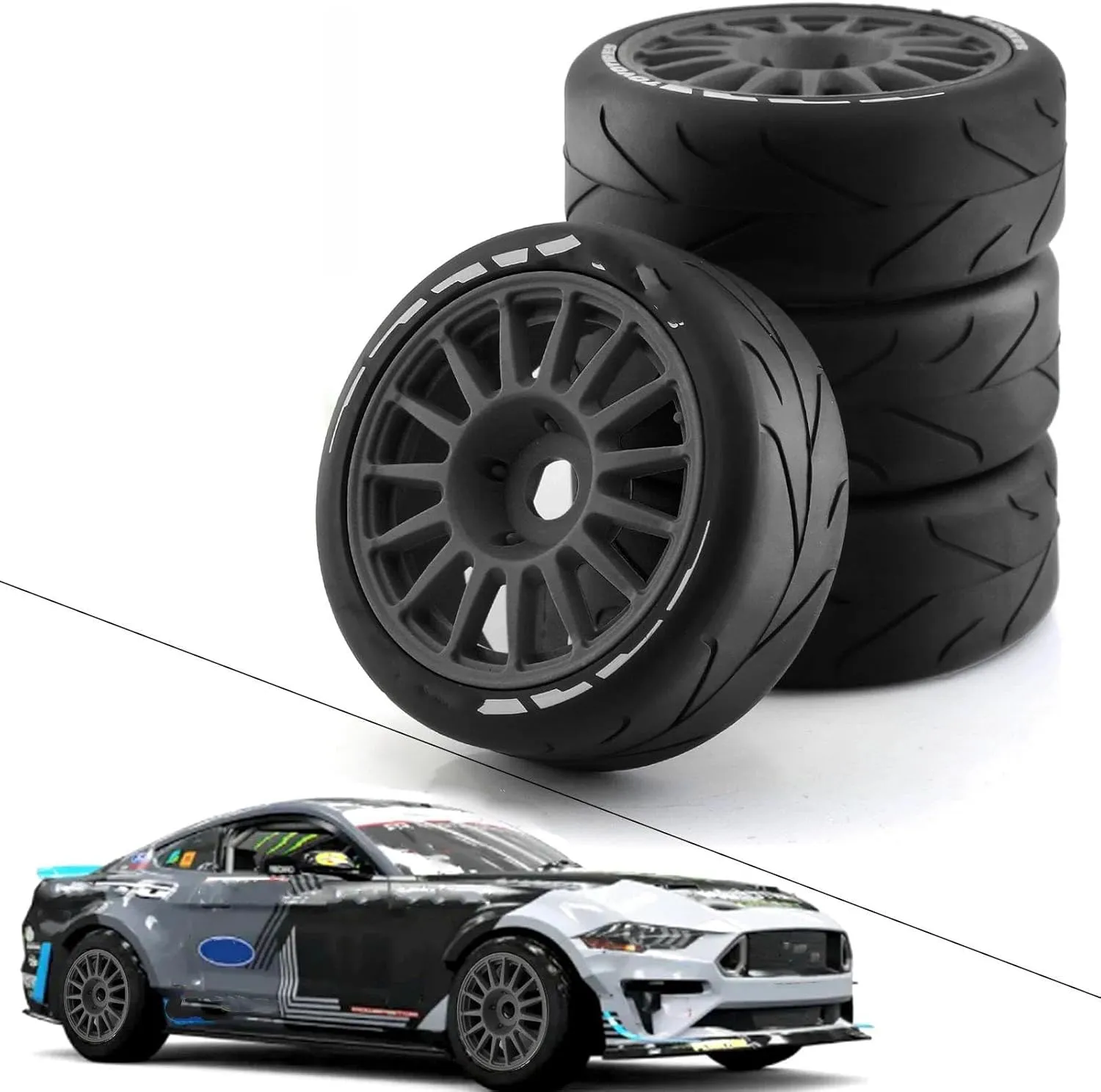 Compatible with ARRMA for Redcat for Team for Kyosho for VRX for HPI WR8 for HSP for Hobao 1/8 RC Car Off-Road for Rally Car Tires Wheel RC Wheel Tires(Black,B)