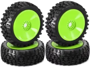 Compatible with HSP for HPI for Kyosho for ZD for Hongnuo 1:8 Scale RC Car 4WD for Nitro Off Road for Buggy Tires Wheel Rims 17mm Hex RC Wheel Tires(Green)