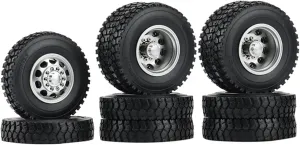 Compatible with Tamiya 1/14 RC Trailer Tractor Truck Car Spare Parts 6 PCS Metal Front and Rear Wheel Hub Rubber Tire Wheel Tyre RC Wheel Tires