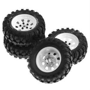 Compatible with Traxxas 1/10 RC Crawler Car 4Pcs 93mm Metal 1.9Inch Beadlock Wheel Rim Rubber Tire Set 12mm Adapter RC Wheel Tires