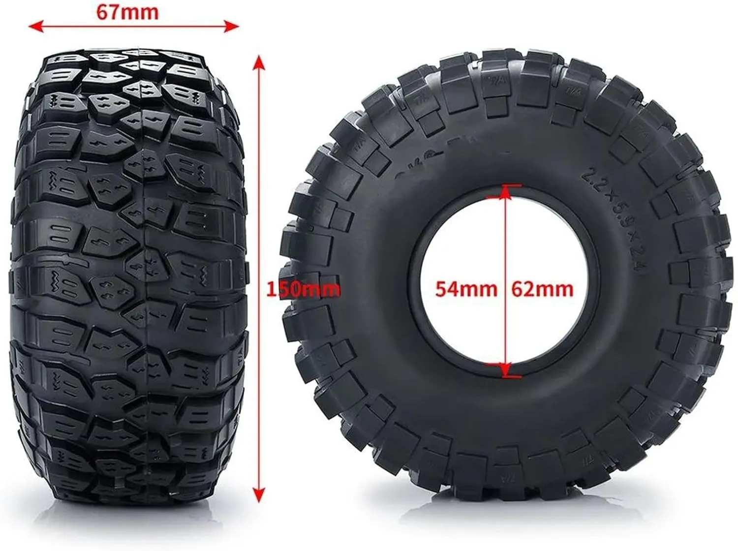 Compatible with TRX4 TRX6 for Axial SCX10 90046 AXI03007 D90 for Wraith 1/10 RC Crawler Car 2.2" Wheel Tire 150mm Rubber Tyres RC Wheel Tires(1pcs)