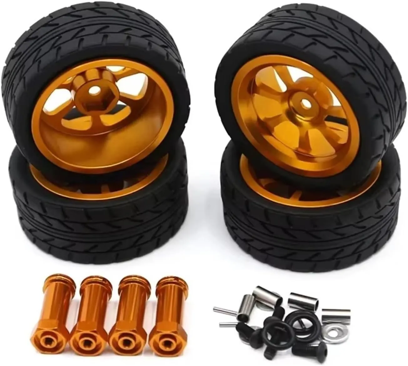 Compatible with WLtoys 144001 A959 A949 A969 A979 A959-B A969-B A979-B RC Car Spare Parts Upgrade Metal Wheel Tire Extender RC Wheel Tires(Yellow)