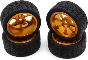 Compatible with WLtoys 144001 A959 A949 A969 A979 A959-B A969-B A979-B RC Car Spare Parts Upgrade Metal Wheel Tire Extender RC Wheel Tires(Yellow)