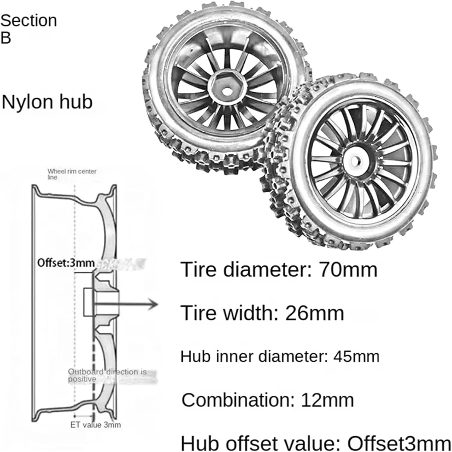 Compatible with Wltoys for HSP 1:10 1:12 1:14 1:16 RC Car Parts for Model Accessories RC Wheel Rim and Tires Wheel Rim Rubber Tires Tyres RC Wheel Tires(Purple)