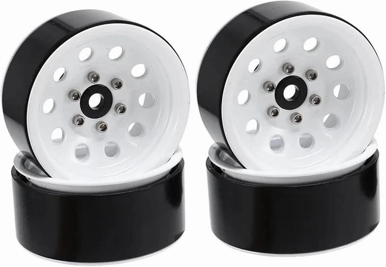 Compatible with Axial for SCX10 90046 TRX4 for Redcat GEN8 4PCS Metal 1.9" Beadlock Wheel Rims 3 Style for 1:10 RC Crawler Car RC Wheel Tires(White)