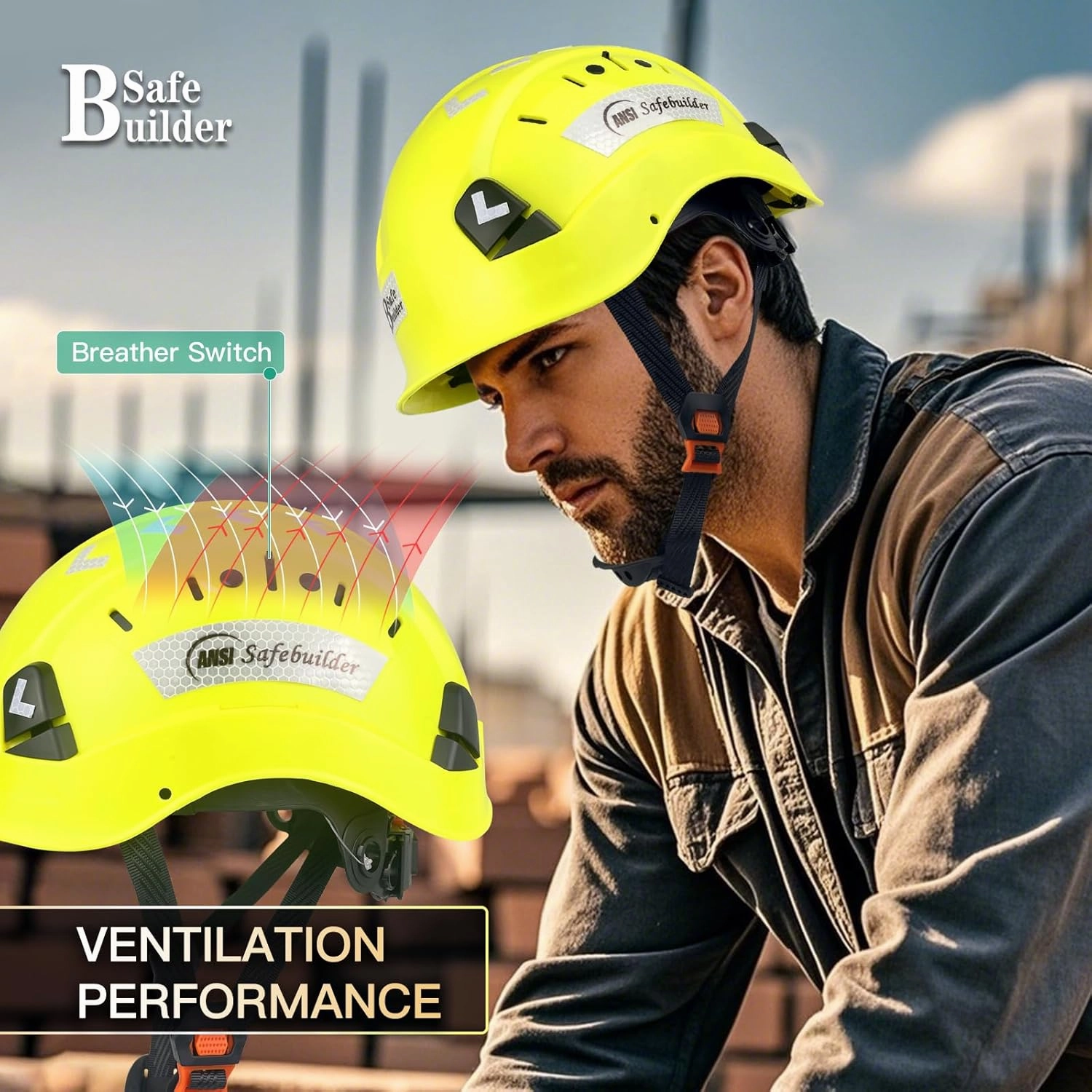 Construction Safety Helmet ABS Hard Hat Adjustable Ventilation System Hardhats Industrial Work Head Protection for Men Certified ANSI/ISEA Z89.1