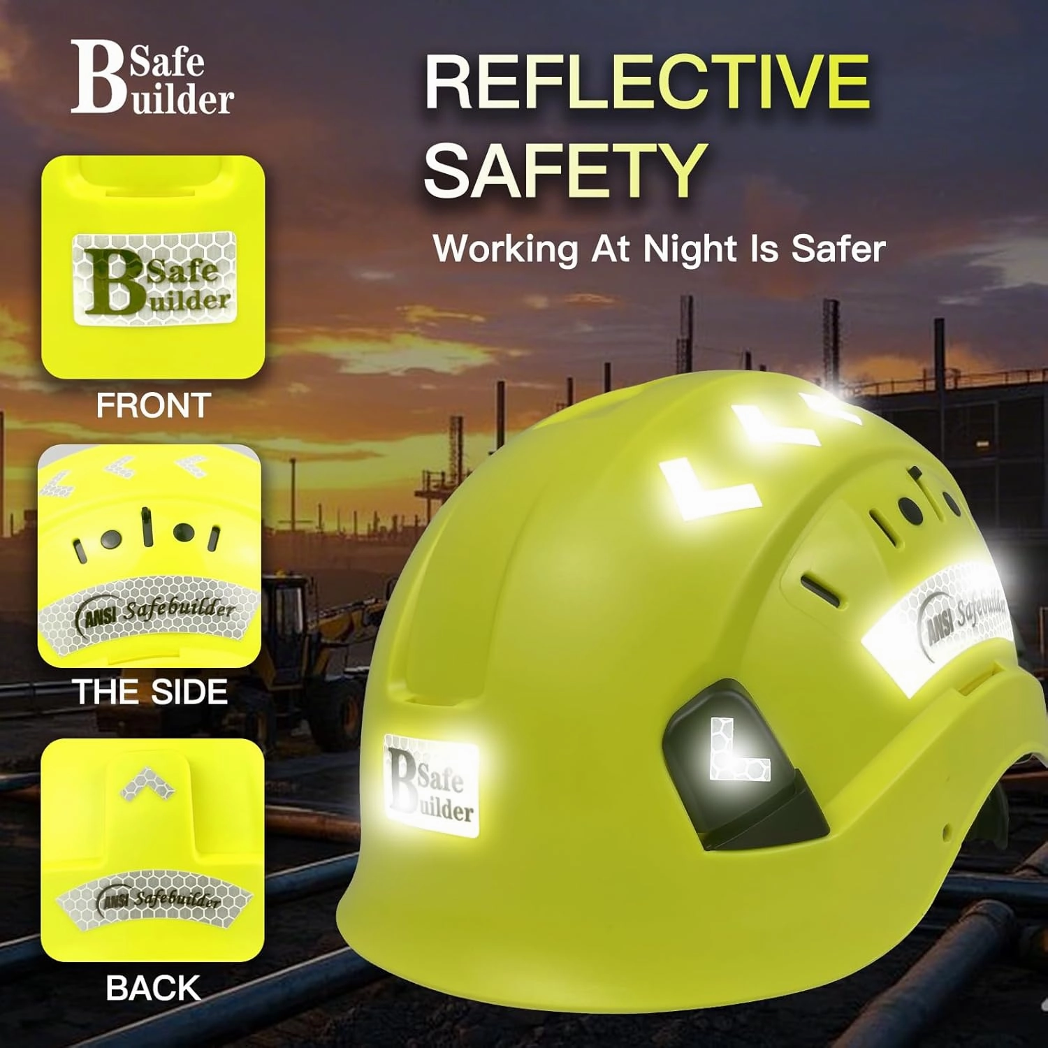 Construction Safety Helmet ABS Hard Hat Adjustable Ventilation System Hardhats Industrial Work Head Protection for Men Certified ANSI/ISEA Z89.1