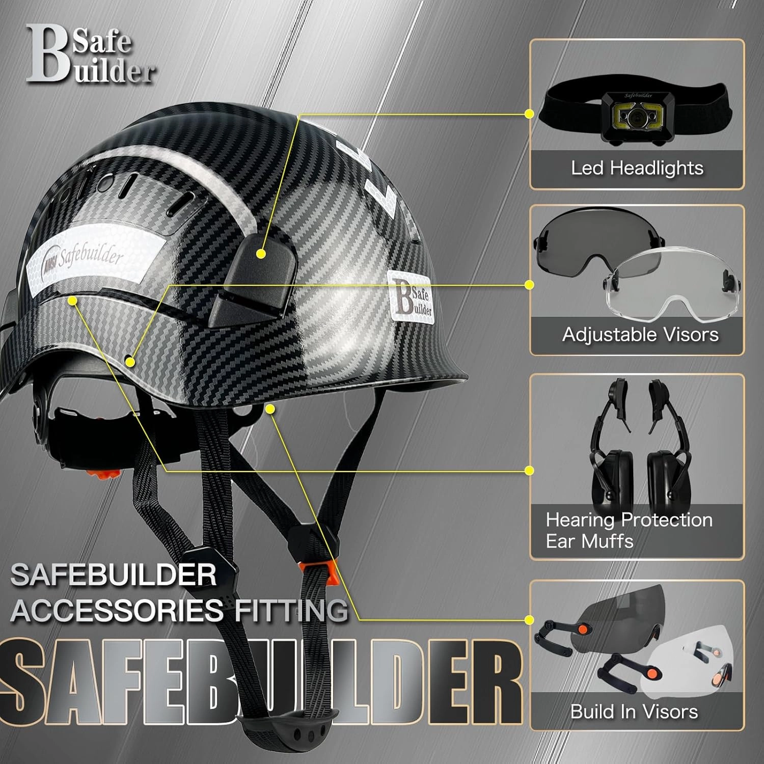 Construction Safety Helmet ABS Hard Hat Adjustable Ventilation System Hardhats Industrial Work Head Protection for Men Certified ANSI/ISEA Z89.1