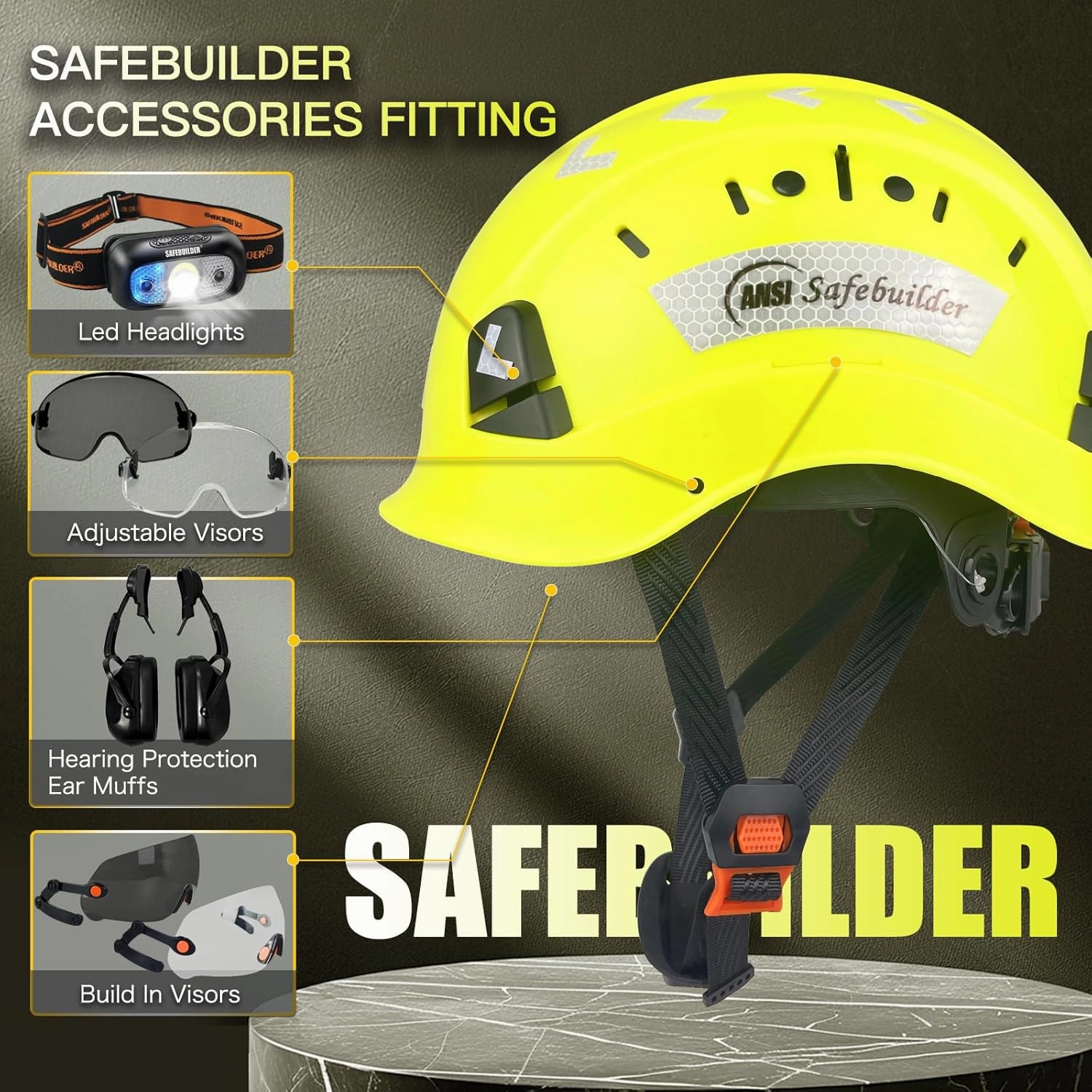 Construction Safety Helmet ABS Hard Hat Adjustable Ventilation System Hardhats Industrial Work Head Protection for Men Certified ANSI/ISEA Z89.1