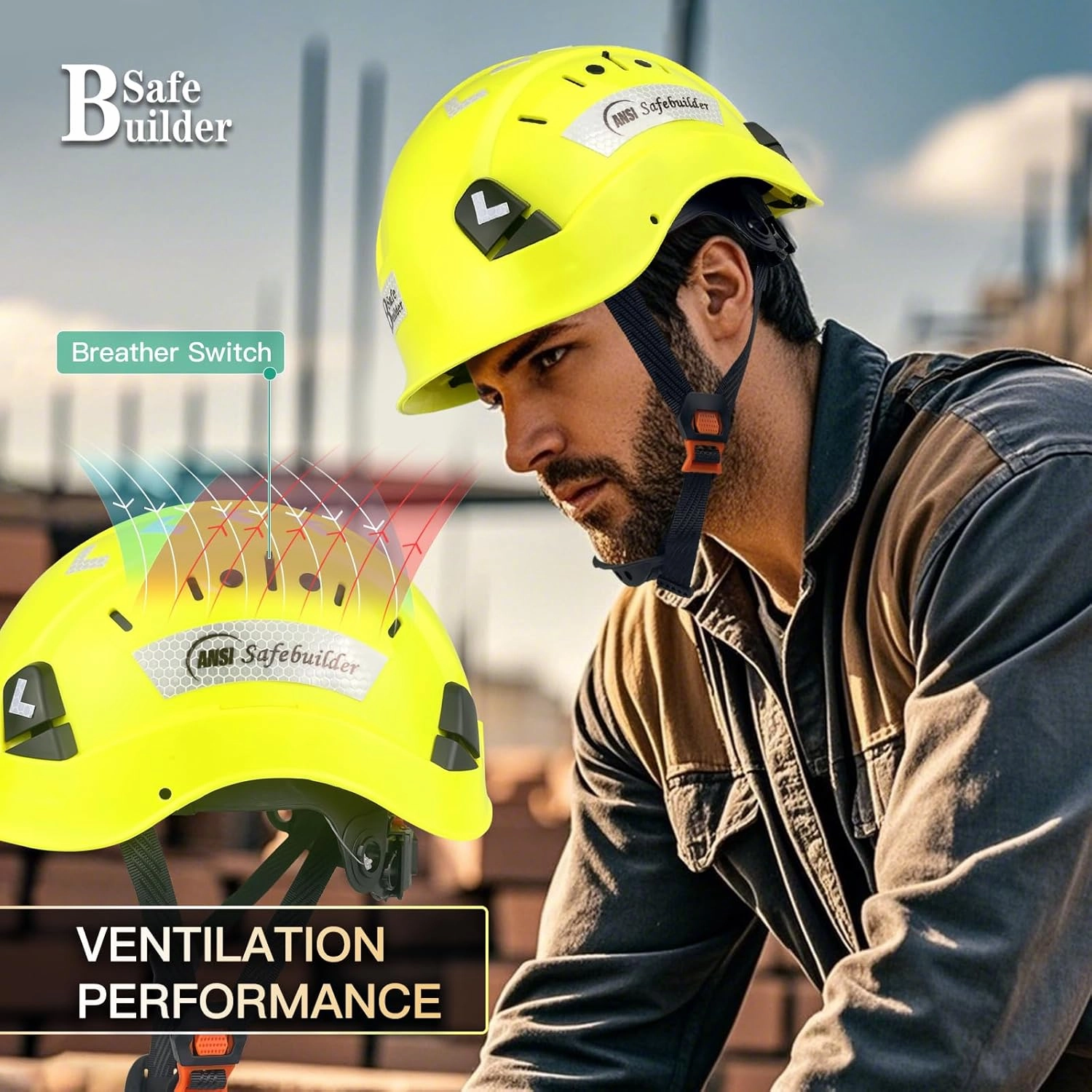 Construction Safety Helmet ABS Hard Hat Adjustable Ventilation System Hardhats Industrial Work Head Protection for Men Certified ANSI/ISEA Z89.1