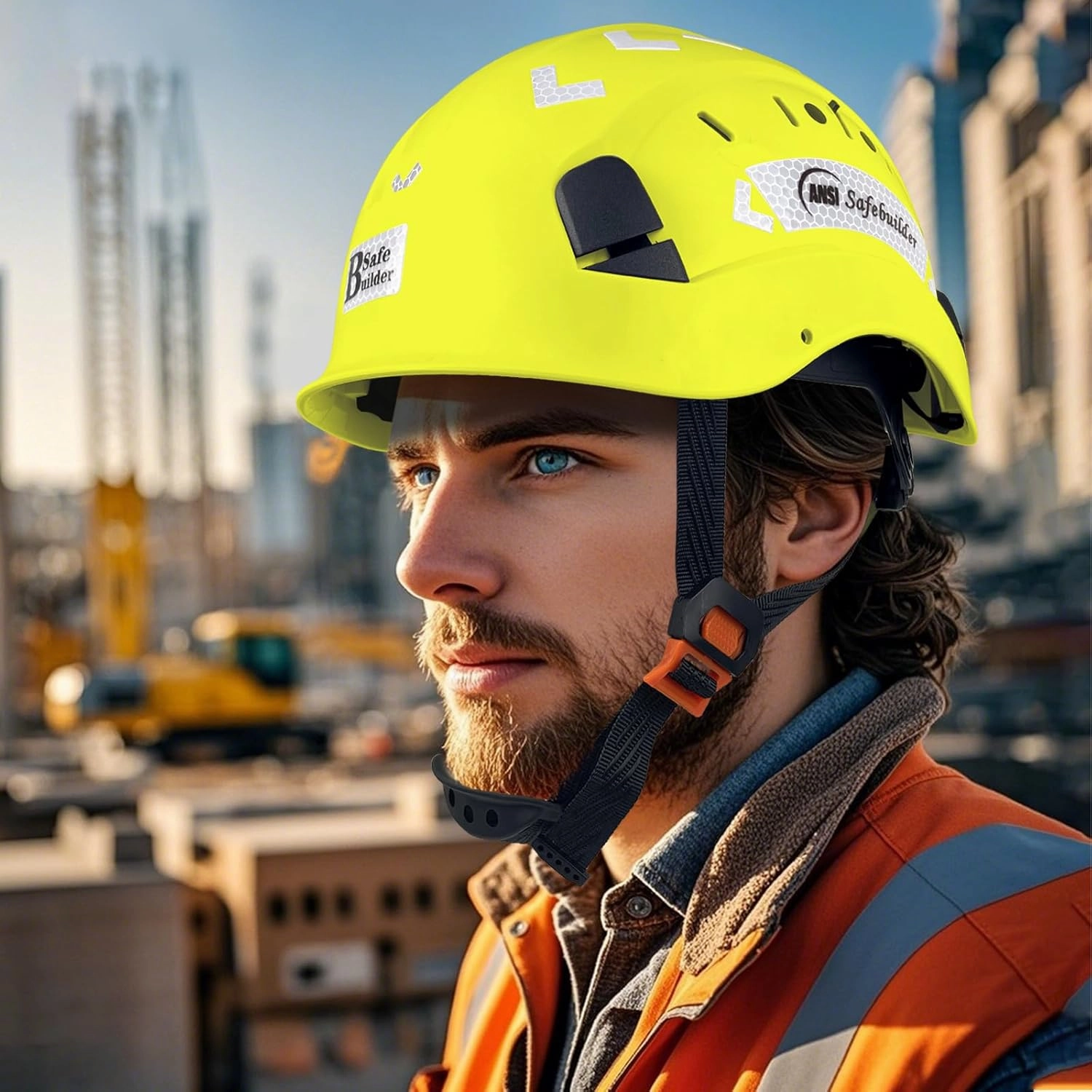 Construction Safety Helmet ABS Hard Hat Adjustable Ventilation System Hardhats Industrial Work Head Protection for Men Certified ANSI/ISEA Z89.1