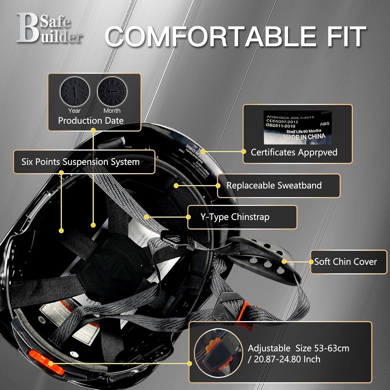 Construction Safety Helmet ABS Hard Hat Adjustable Ventilation System Hardhats Industrial Work Head Protection for Men Certified ANSI/ISEA Z89.1