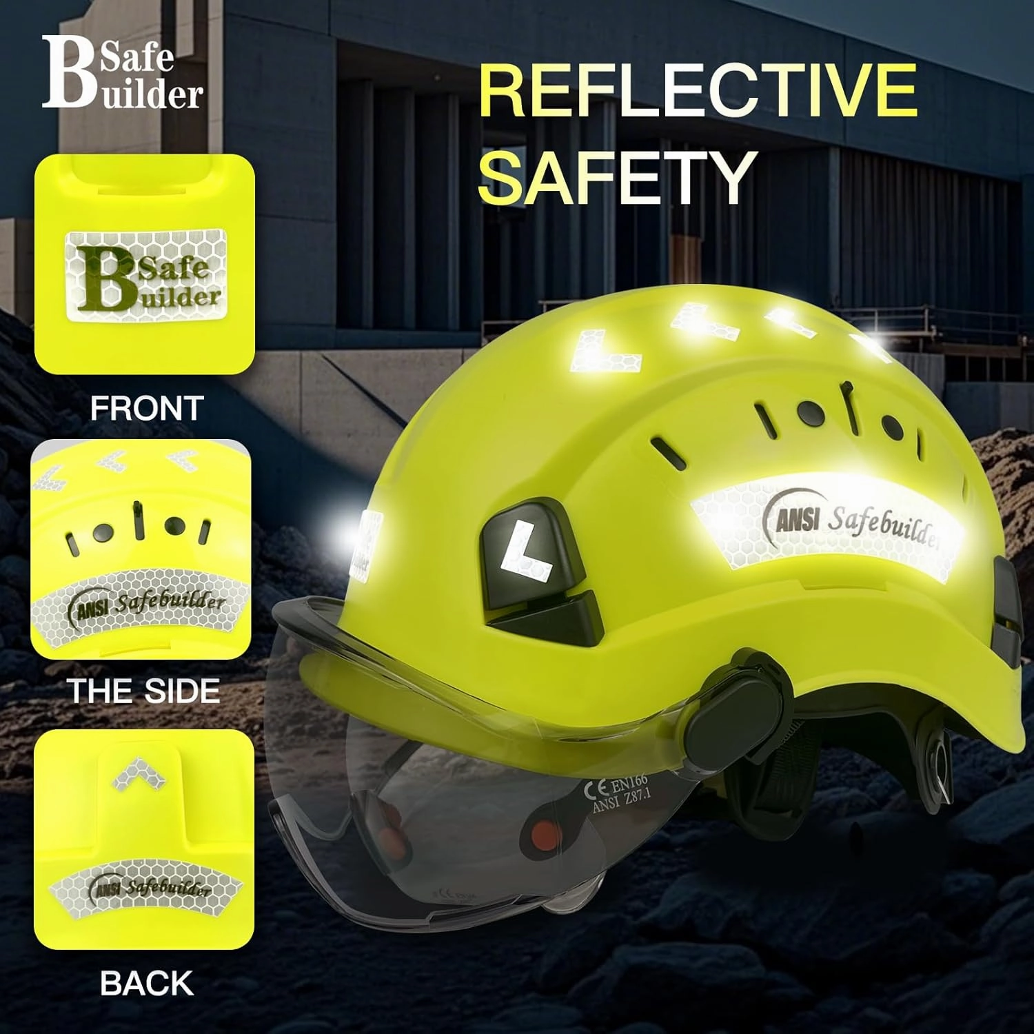 Construction Safety Helmet with Build-in Visor ABS Hard Hat with Visor Adjustable Ventilation Hardhats Work Head Protection ANSI/ISEA Z89.1