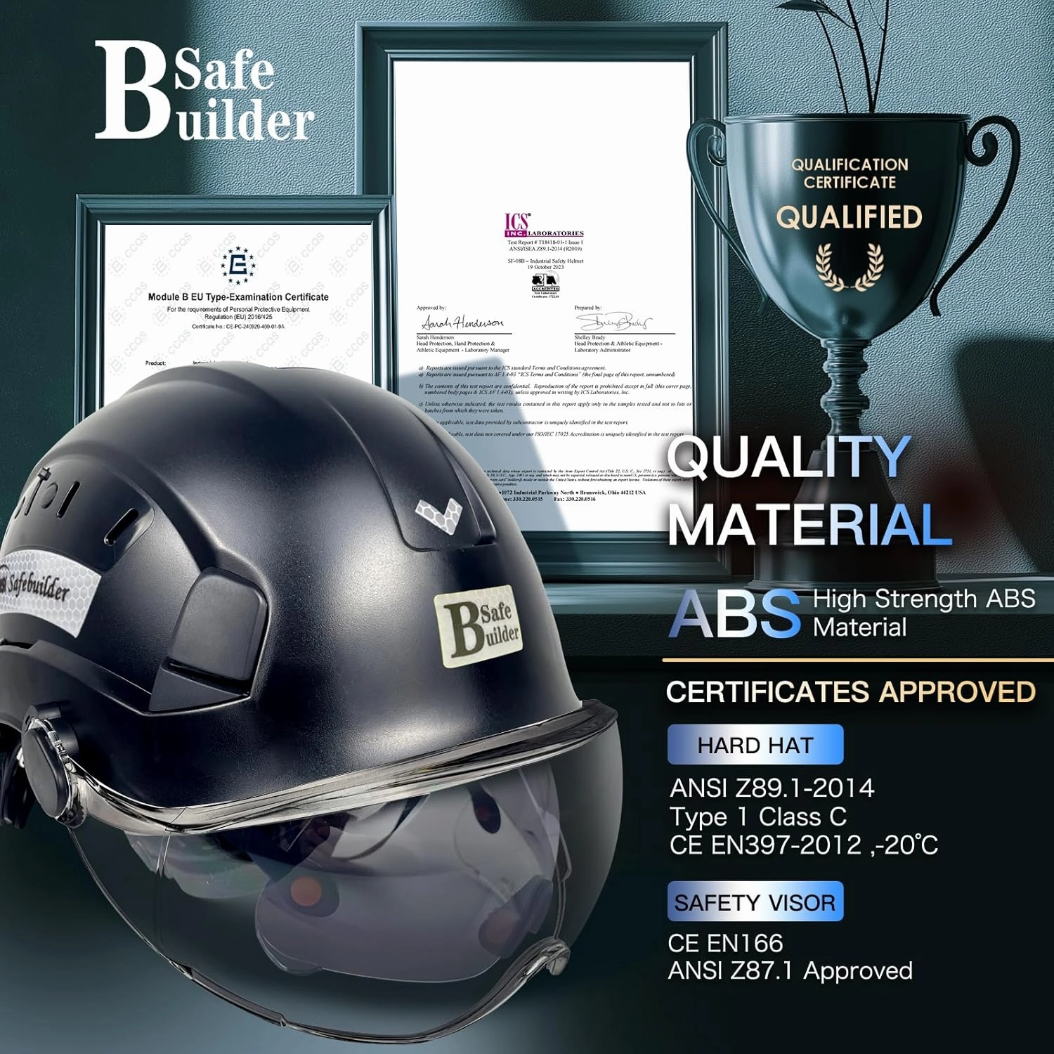 Construction Safety Helmet with Build-in Visor ABS Hard Hat with Visor Adjustable Ventilation Hardhats Work Head Protection ANSI/ISEA Z89.1