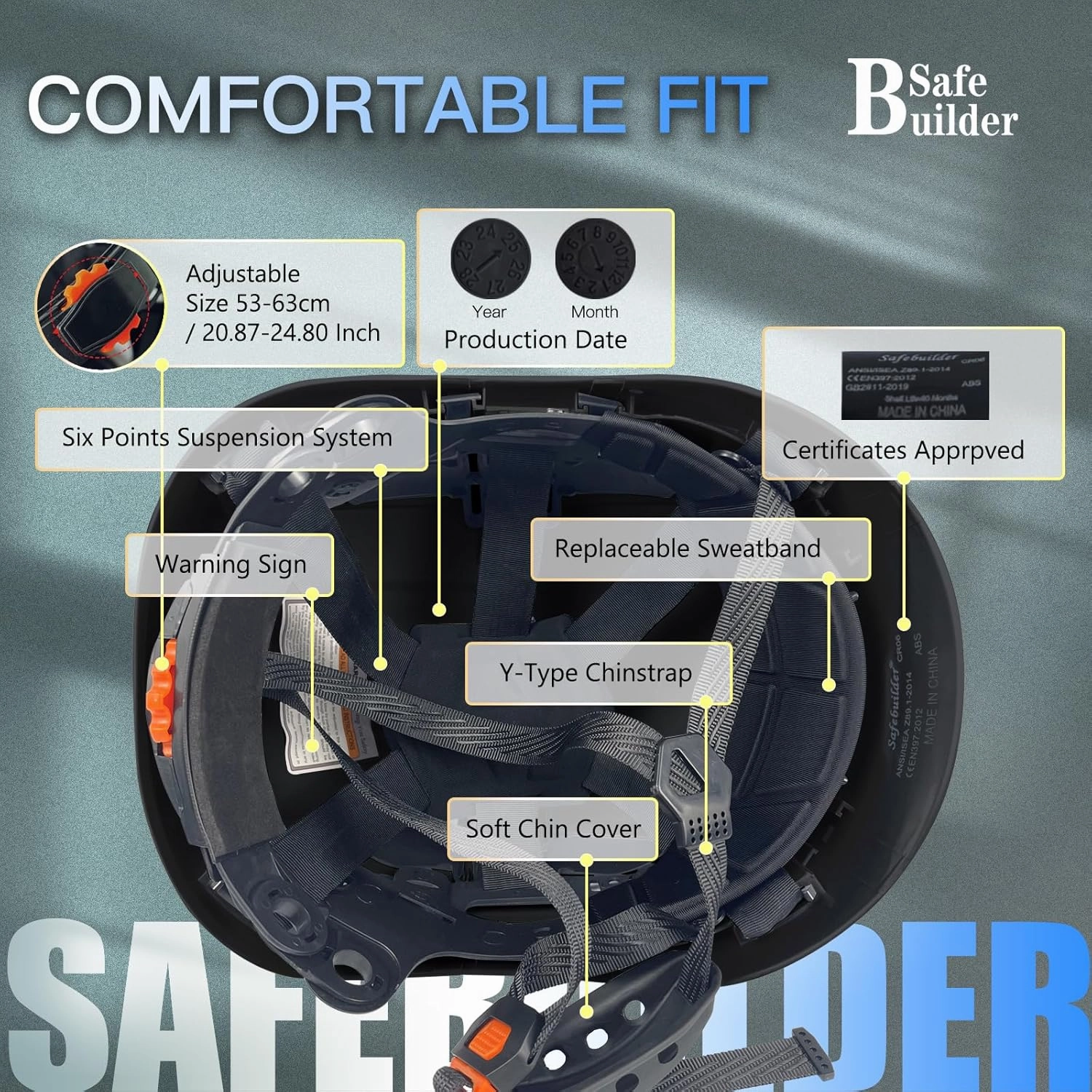 Construction Safety Helmet with Build-in Visor ABS Hard Hat with Visor Adjustable Ventilation Hardhats Work Head Protection ANSI/ISEA Z89.1