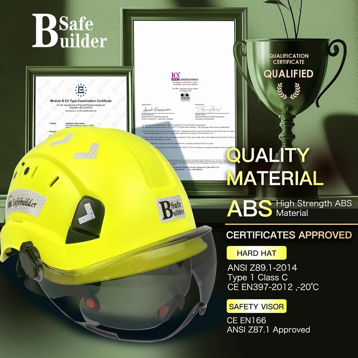 Construction Safety Helmet with Build-in Visor ABS Hard Hat with Visor Adjustable Ventilation Hardhats Work Head Protection ANSI/ISEA Z89.1