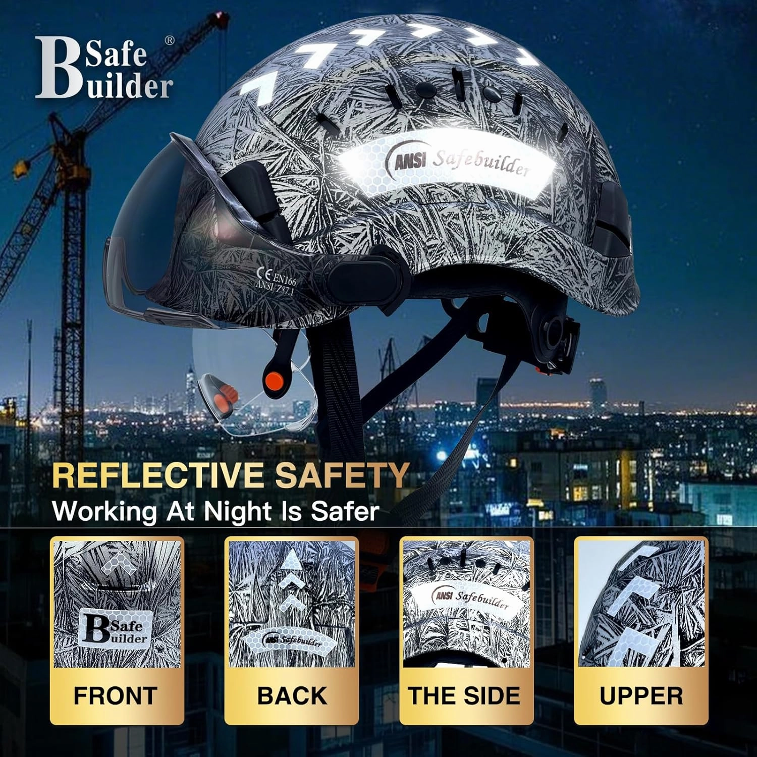 Construction Safety Helmet with Build-in Visor ABS Hard Hat with Visor Adjustable Ventilation Hardhats Work Head Protection ANSI/ISEA Z89.1