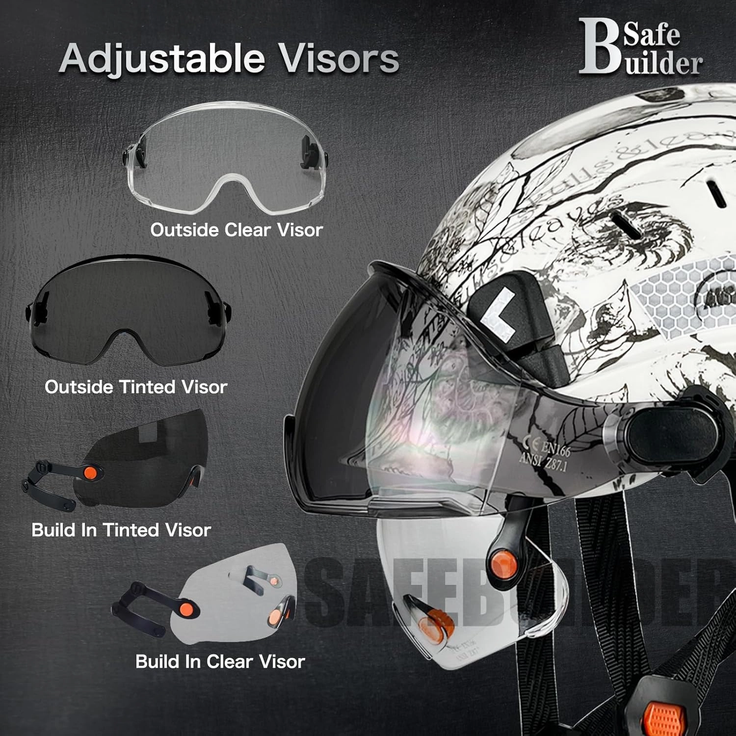 Construction Safety Helmet with Build-in Visor ABS Hard Hat with Visor Adjustable Ventilation Hardhats Work Head Protection ANSI/ISEA Z89.1