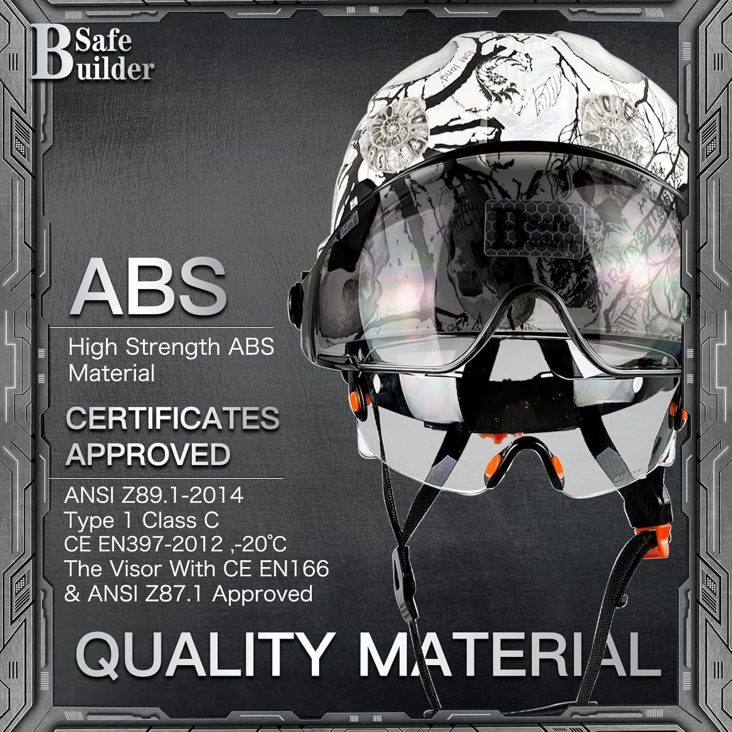 Construction Safety Helmet with Build-in Visor ABS Hard Hat with Visor Adjustable Ventilation Hardhats Work Head Protection ANSI/ISEA Z89.1