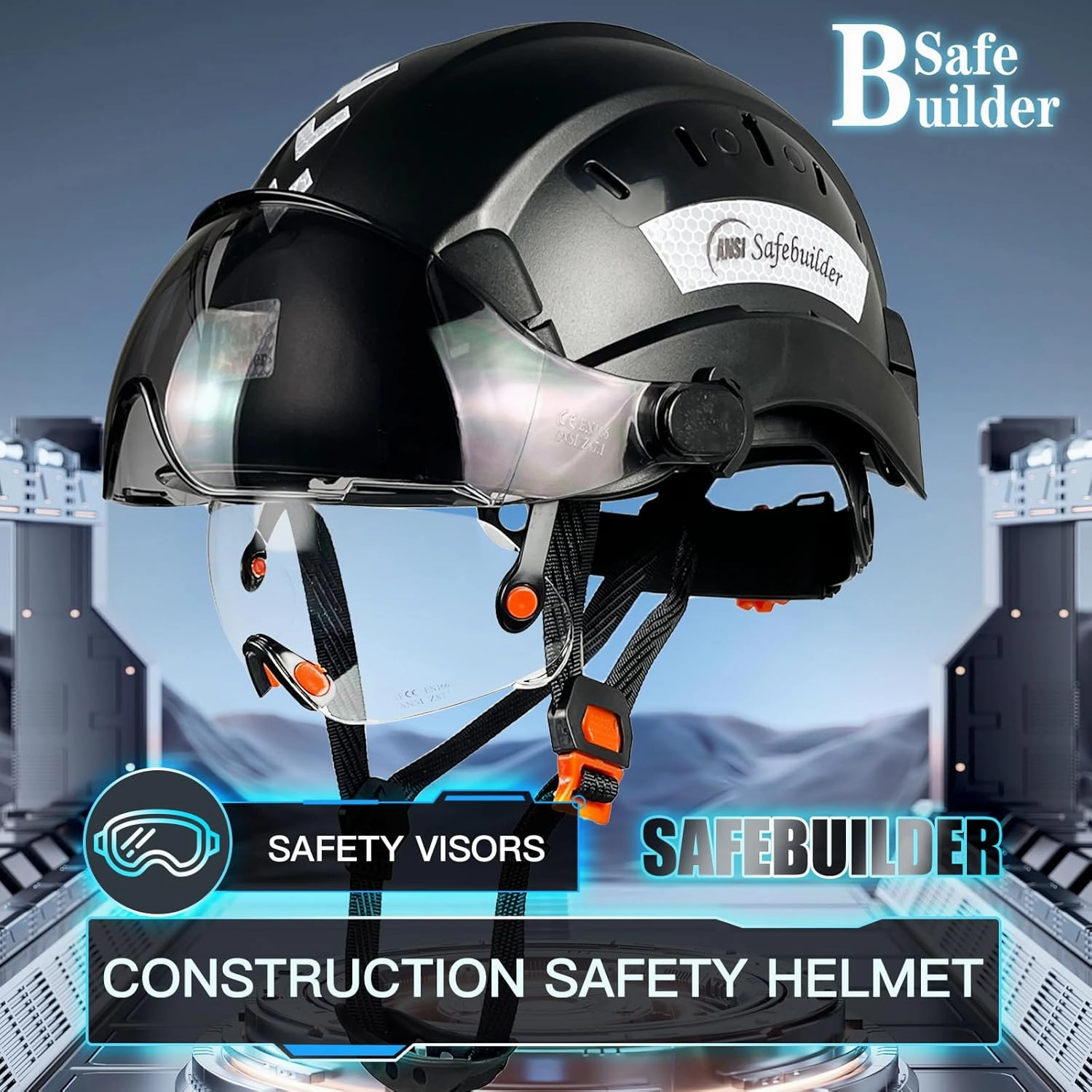 Construction Safety Helmet with Build-in Visor ABS Hard Hat with Visor Adjustable Ventilation Hardhats Work Head Protection ANSI/ISEA Z89.1