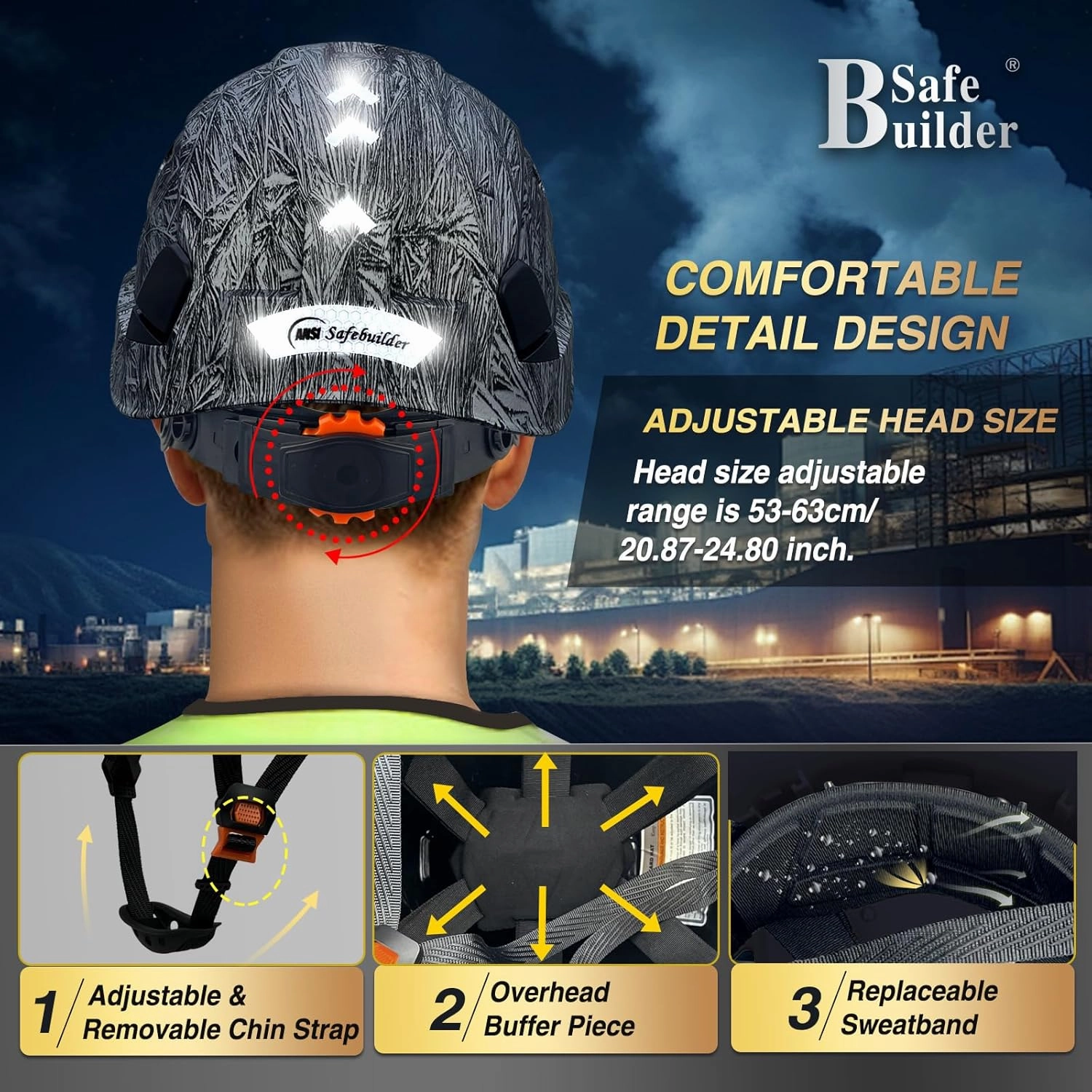 Construction Safety Helmet with Build-in Visor ABS Hard Hat with Visor Adjustable Ventilation Hardhats Work Head Protection ANSI/ISEA Z89.1