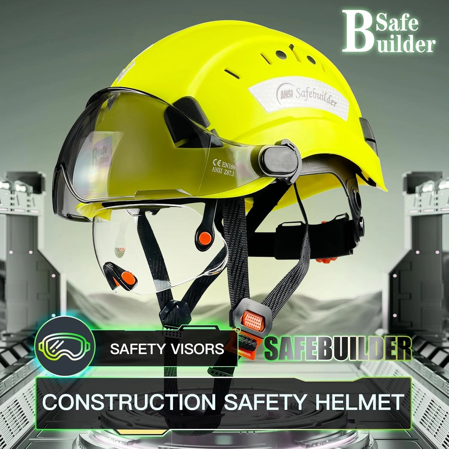 Construction Safety Helmet with Build-in Visor ABS Hard Hat with Visor Adjustable Ventilation Hardhats Work Head Protection ANSI/ISEA Z89.1