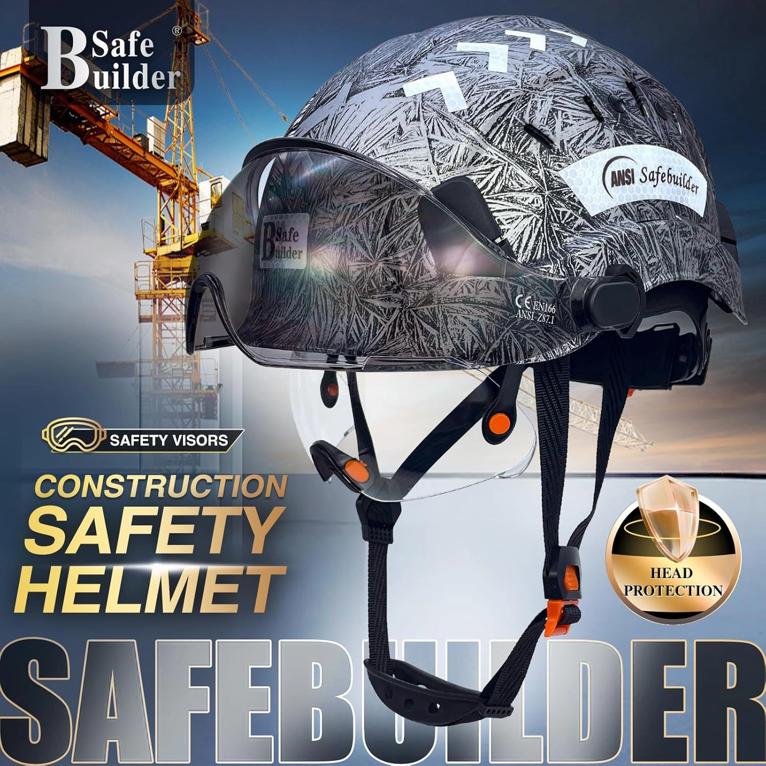 Construction Safety Helmet with Build-in Visor ABS Hard Hat with Visor Adjustable Ventilation Hardhats Work Head Protection ANSI/ISEA Z89.1