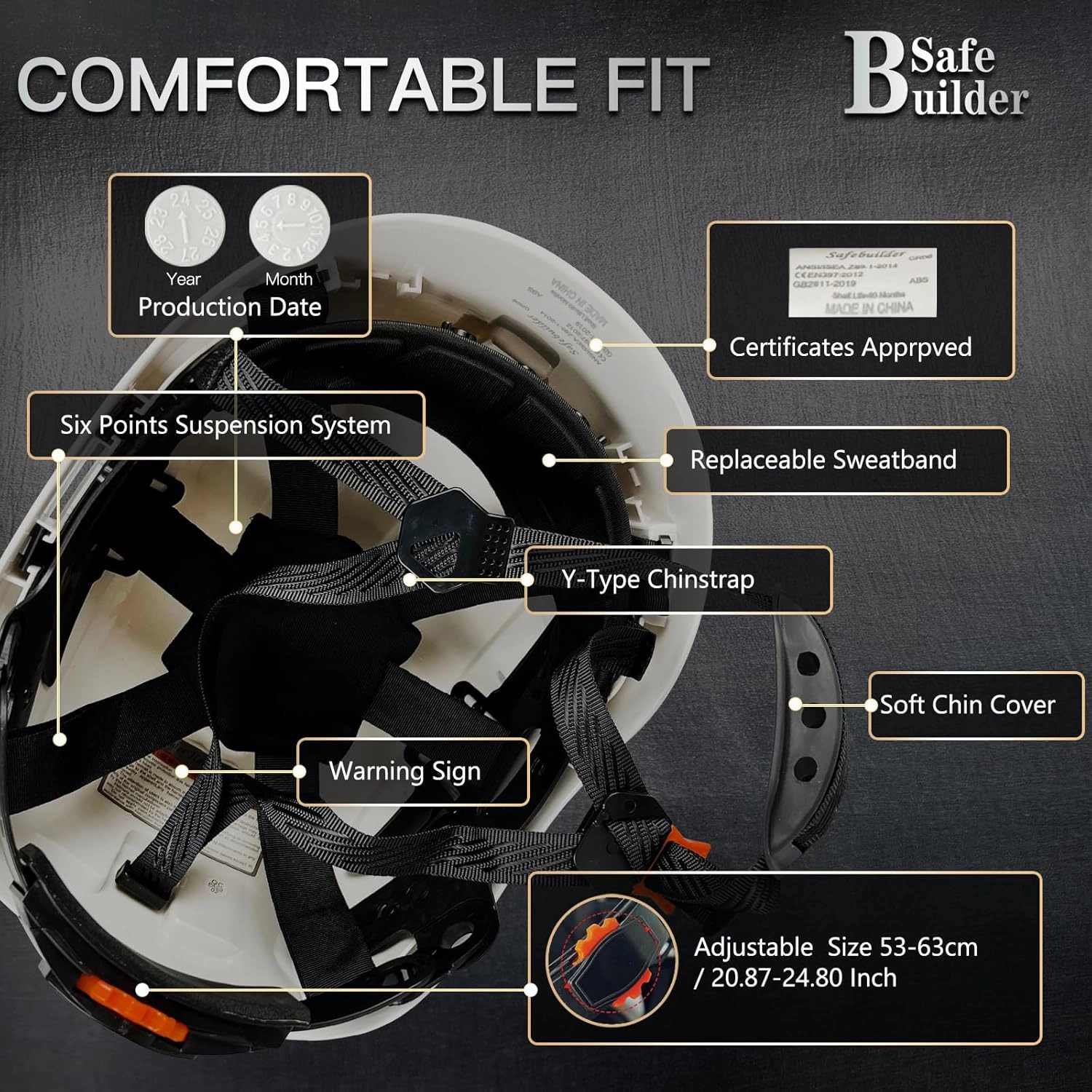 Construction Safety Helmet with Build-in Visor ABS Hard Hat with Visor Adjustable Ventilation Hardhats Work Head Protection ANSI/ISEA Z89.1